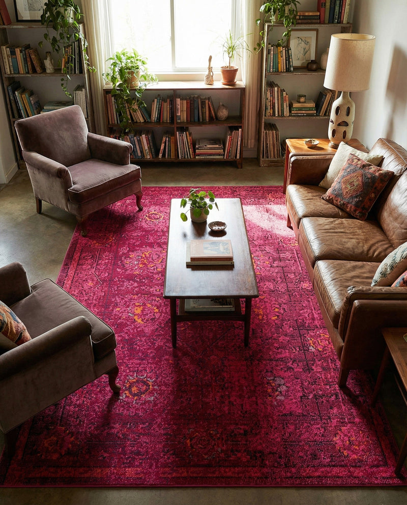 Chateau Elegance Collection Area Rug -  Louvre Rectangle Magenta  lifestyle 10
