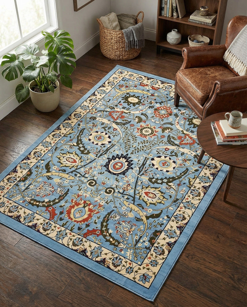 Tabriz Tapestry Collection Area Rug - Sahand (Blue) Rectangle Blue  lifestyle 9