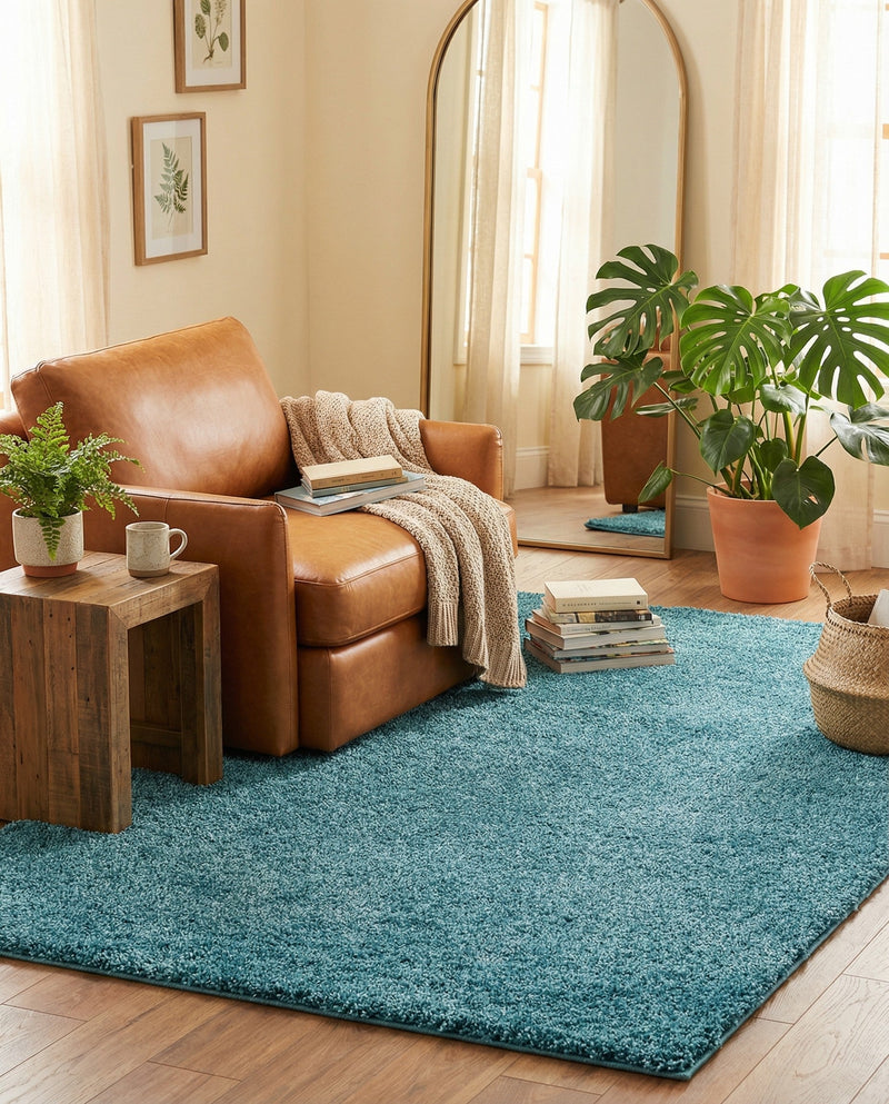 Cozy Comfort Shag Collection Area Rug - Haven (Turquoise) Rectangle Turquoise  lifestyle 25