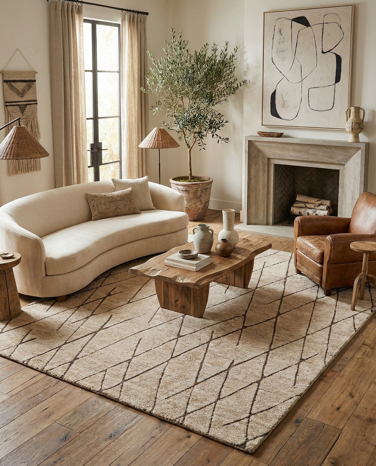 Sahara Berber Wool Collection Area Rug - Marrakesh Square Camel Brown  lifestyle 144