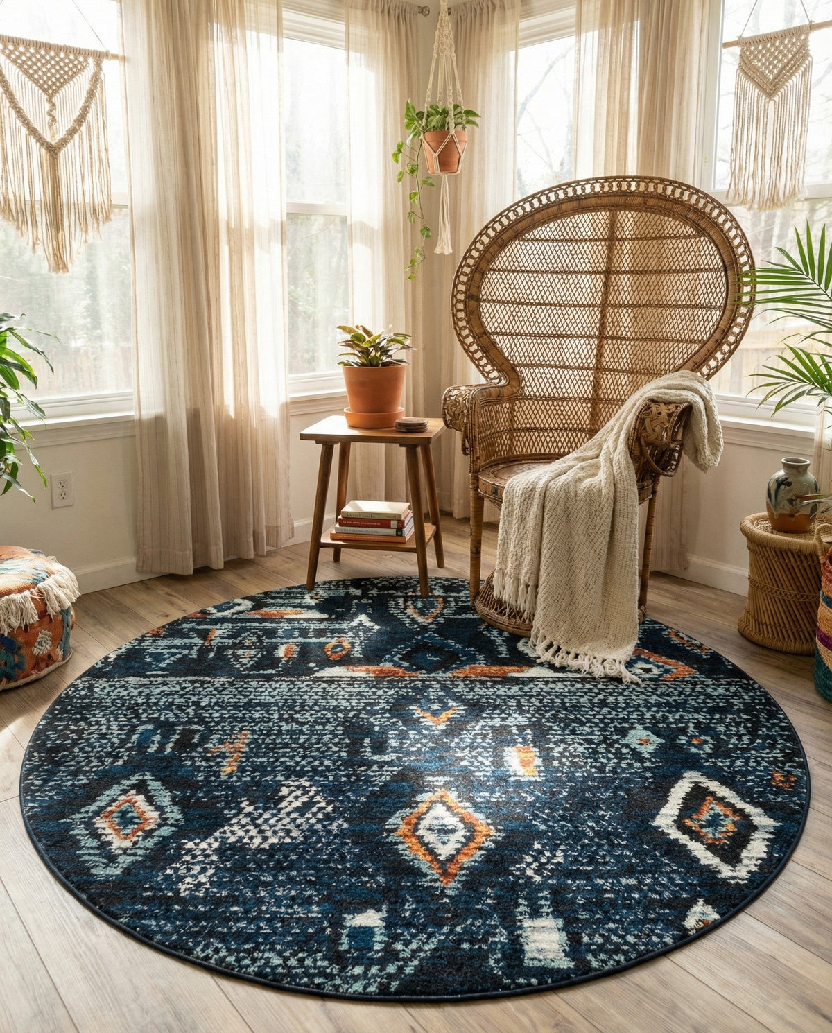 Tangier Treasures Collection Area Rug - Casablanca Round Navy Blue  lifestyle 80