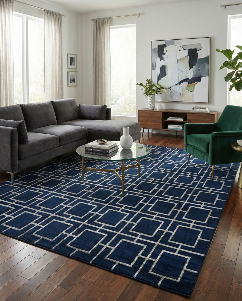 Hollywood Luxe Collection Area Rug -  Beverly (Navy Blue Silver) Rectangle Navy Blue Silver  lifestyle 6