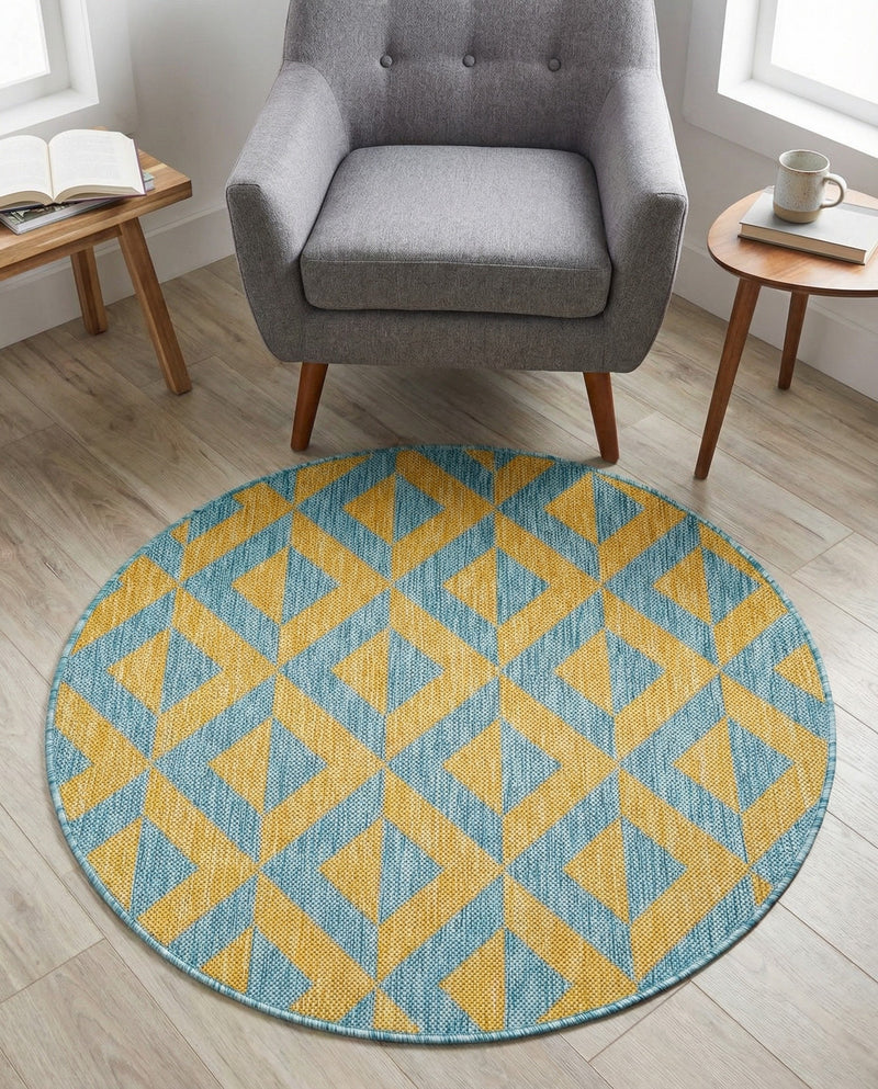Urban Oasis Rugs Collection Area Rug -  Highrise (Yellow and Aqua) Round Yellow and Aqua  lifestyle 53