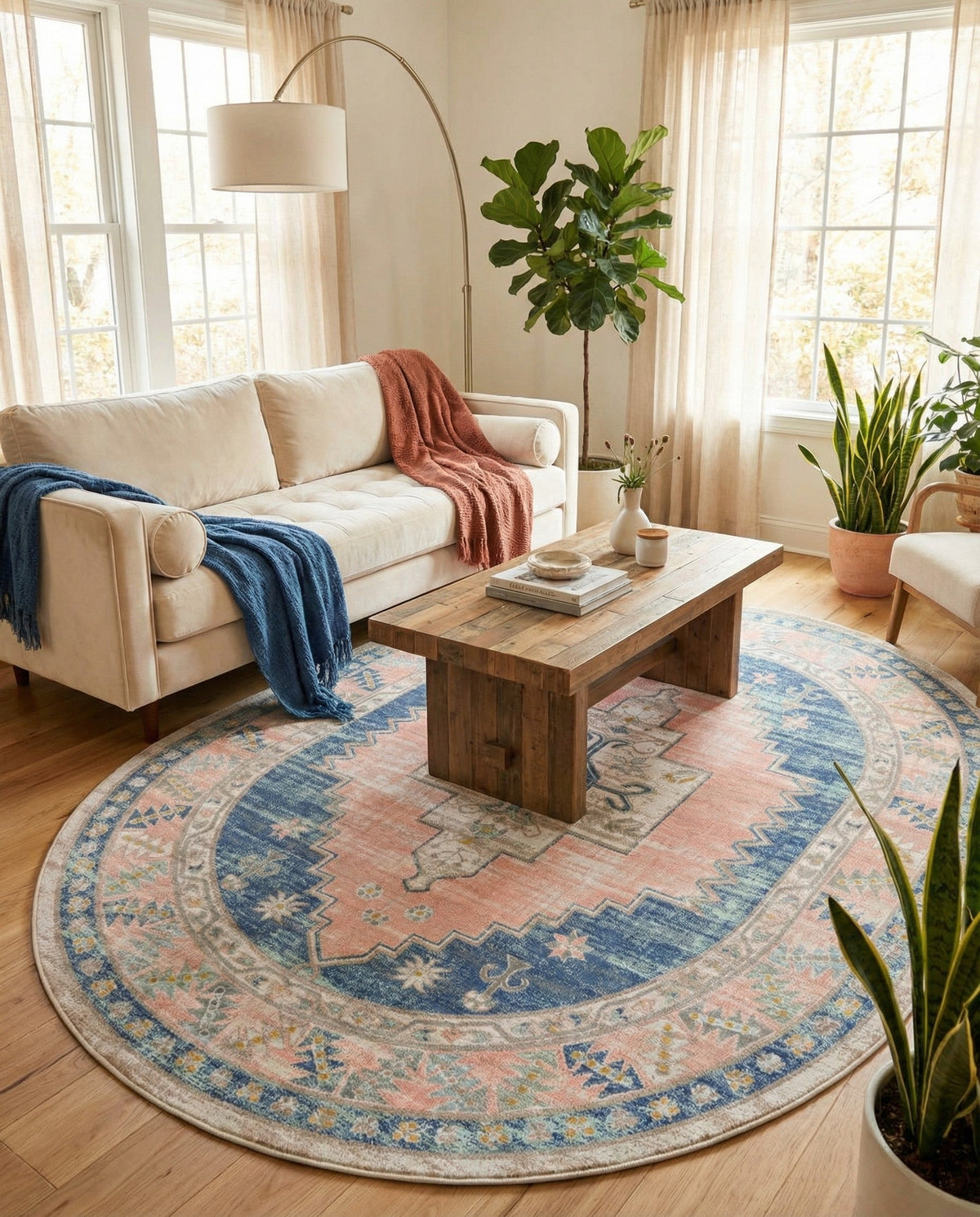 Savannah Series Collection Area Rug -  Augusta (French Blue) Oval French Blue  lifestyle 71