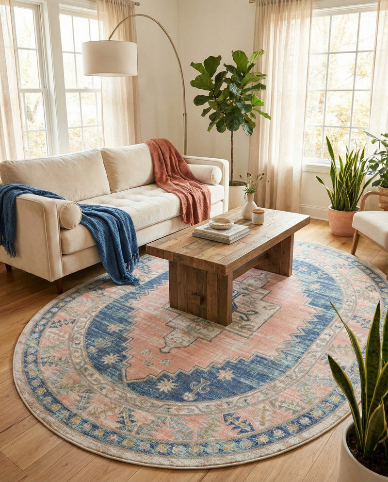 Savannah Series Collection Area Rug -  Augusta (French Blue) Oval French Blue  lifestyle 71