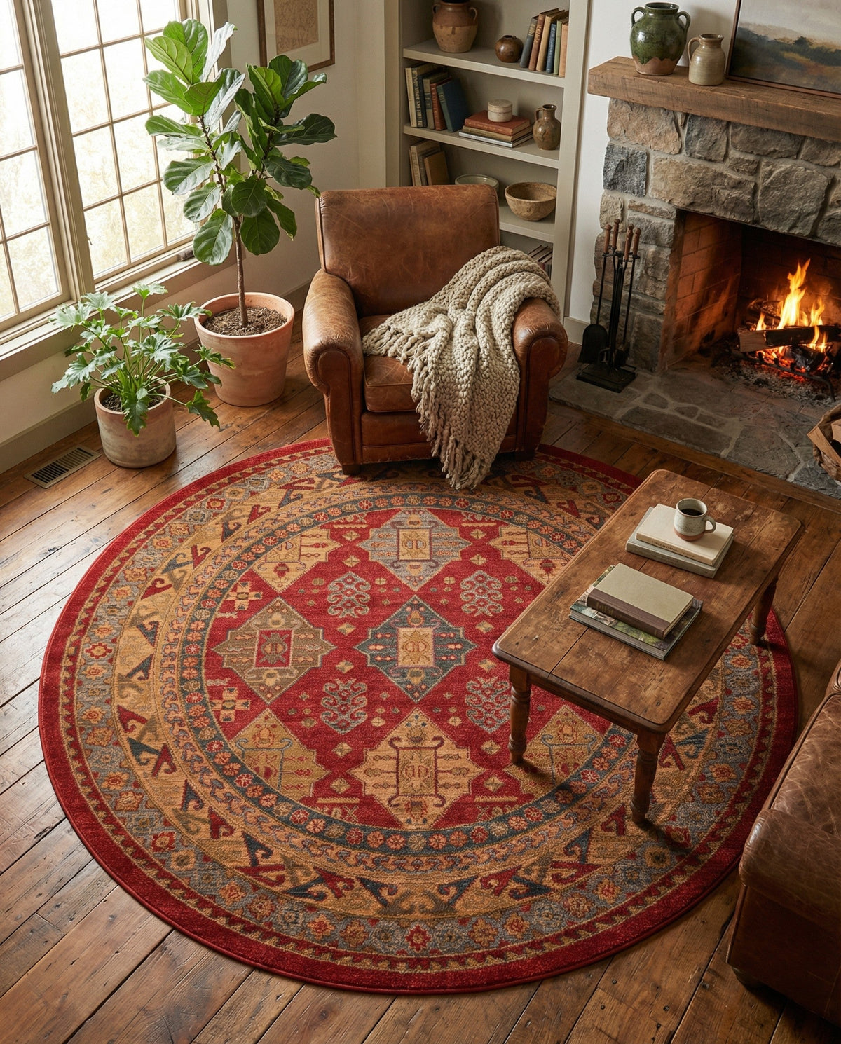Persian Elegance Collection Area Rug -  Tabriz Round Red  lifestyle 42