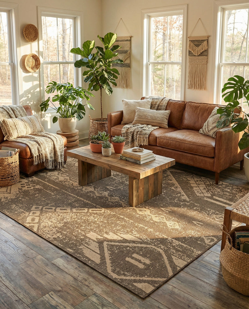 Sahara Sands Collection Area Rug -  Berenice Square Natural and Brown  lifestyle 50