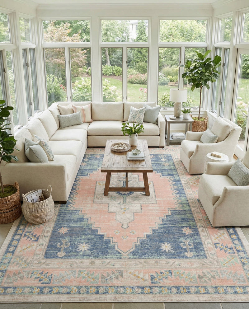 Savannah Series Collection Area Rug -  Augusta (French Blue) Rectangle French Blue  lifestyle 3