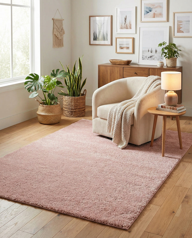 Solid Shag Seaside Collection Area Rug - Azure Cove (Pink) Rectangle Pink  lifestyle 13