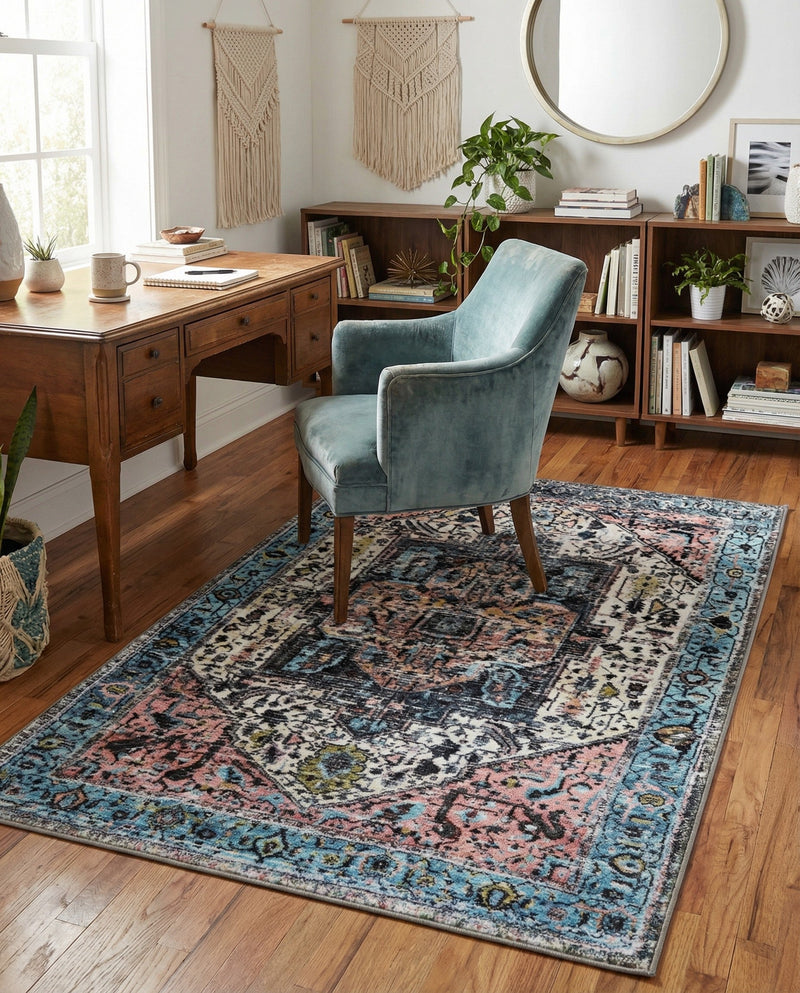 Casablanca Tapestry Collection Area Rug - Fes Rectangle Powder Blue  lifestyle 70
