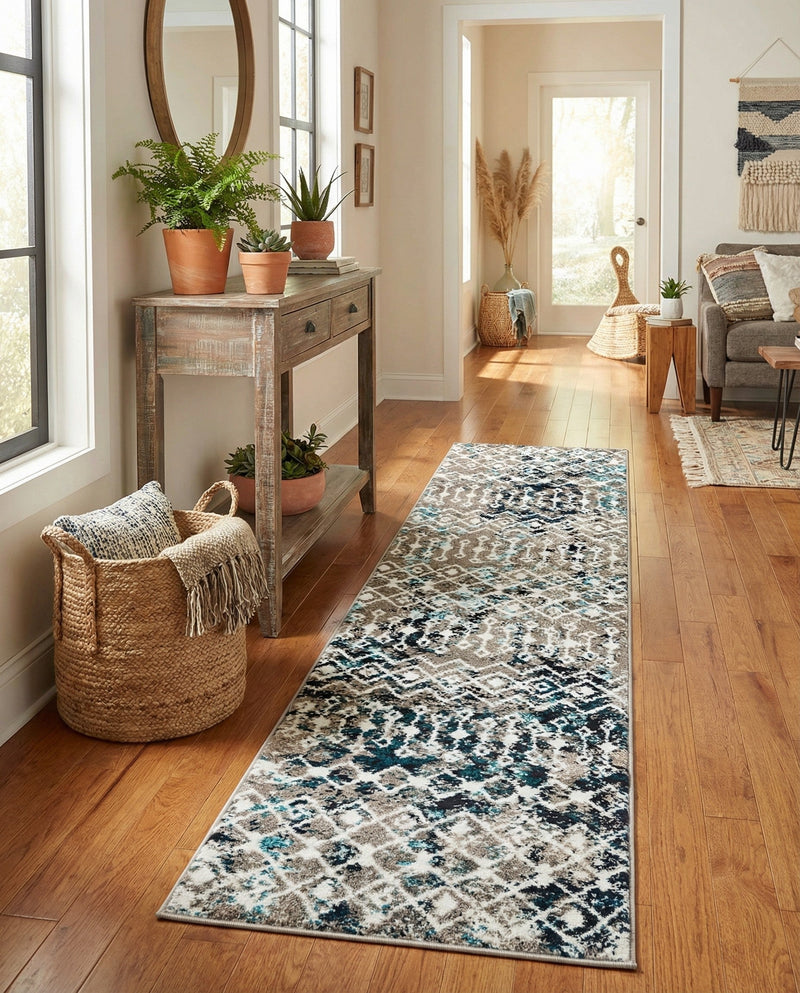 Mediterranean Lattice Collection Area Rug - Santorini (Multi Gray Blue) Runner Multi Gray Blue  lifestyle 60