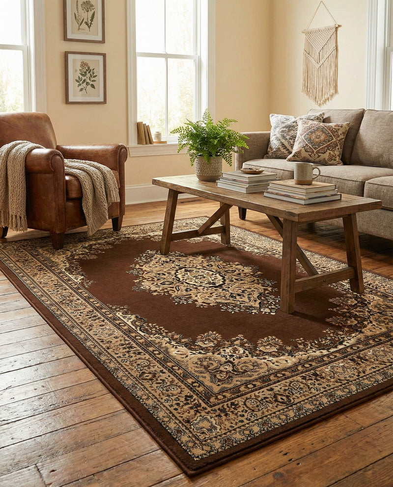 Tabriz Tapestry Collection Area Rug - Azerbaijan (Brown) Rectangle Brown  lifestyle 14
