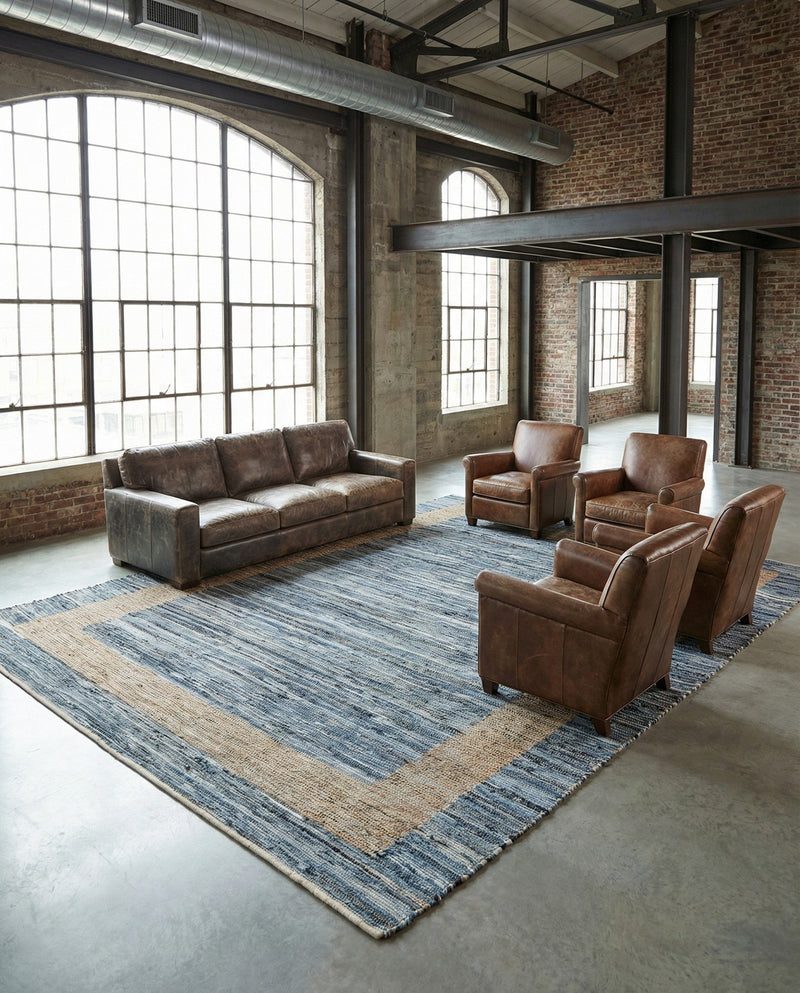 Osian Looms Collection Area Rug - Durham Rectangle Navy Blue  lifestyle 12