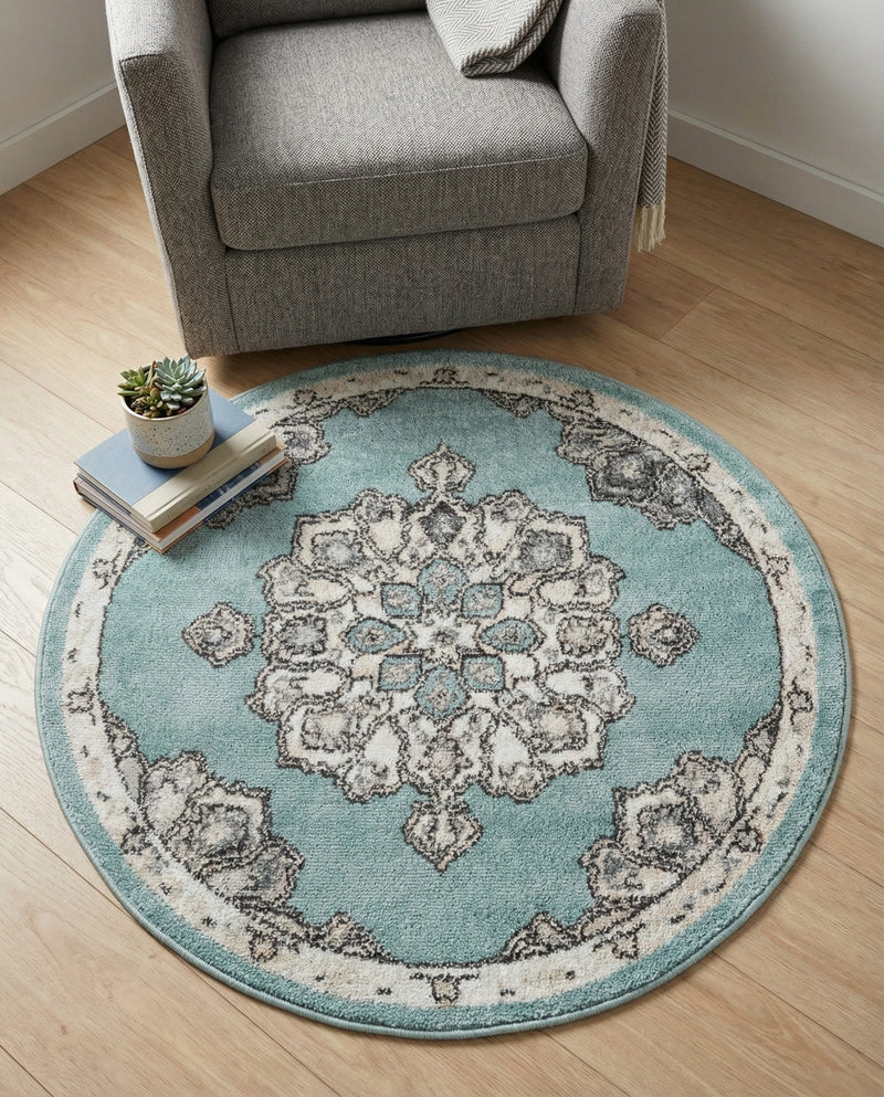 Beverly Grove Collection Area Rug - Melrose (Aqua) Round Aqua  lifestyle 76