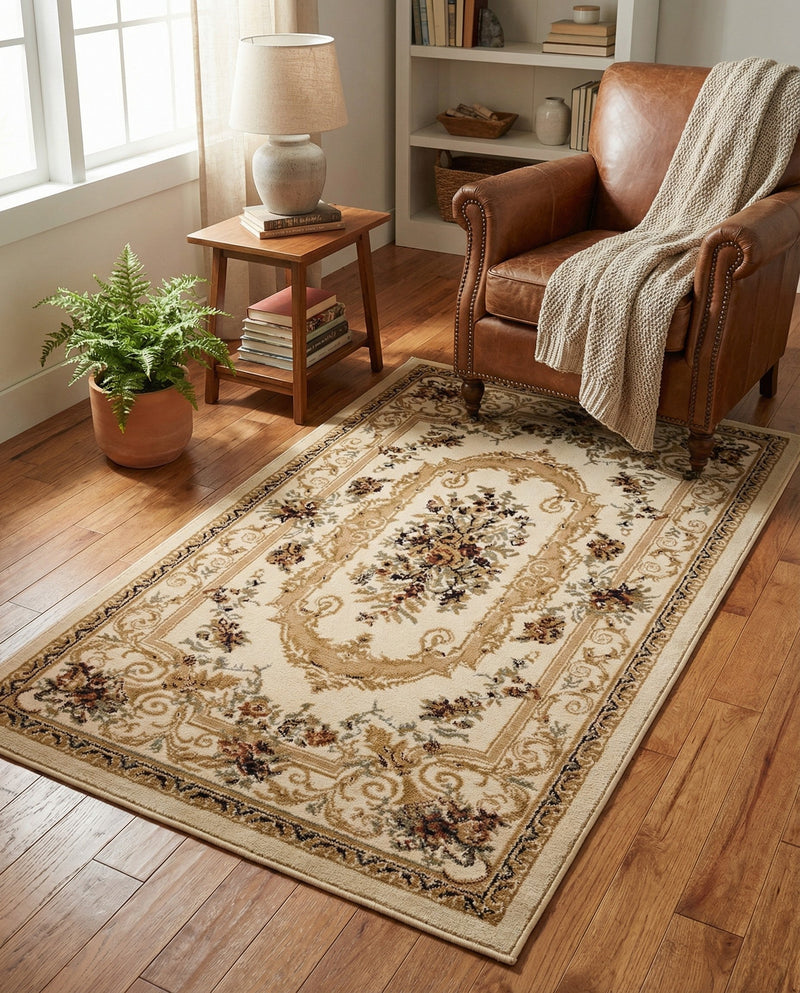 Versailles Elegance Collection Area Rug -  Louveciennes (Cream) Rectangle Cream  lifestyle 3