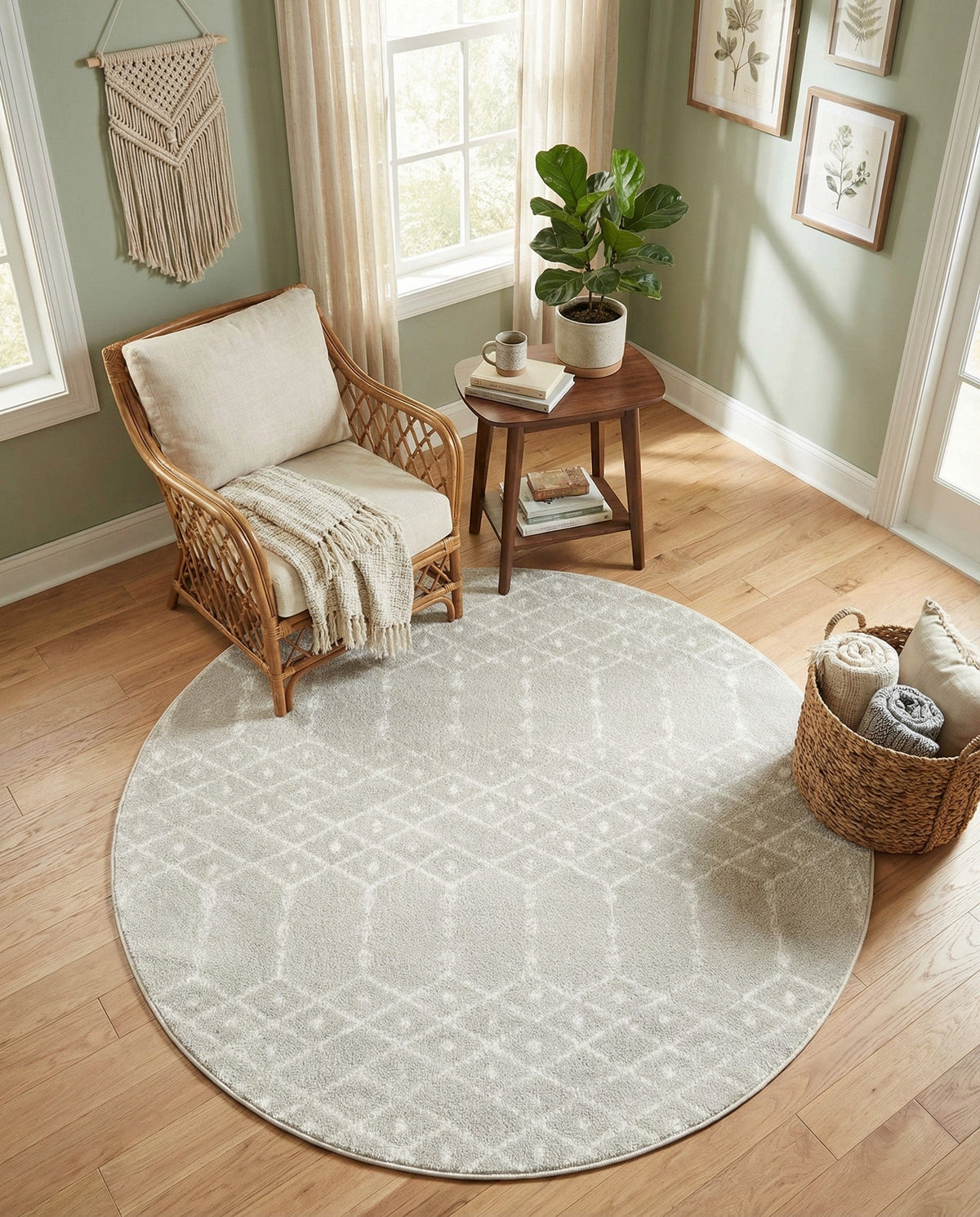 Marrakesh Lattice Collection Area Rug - Casablanca (Light Gray) Round Light Gray  lifestyle 33