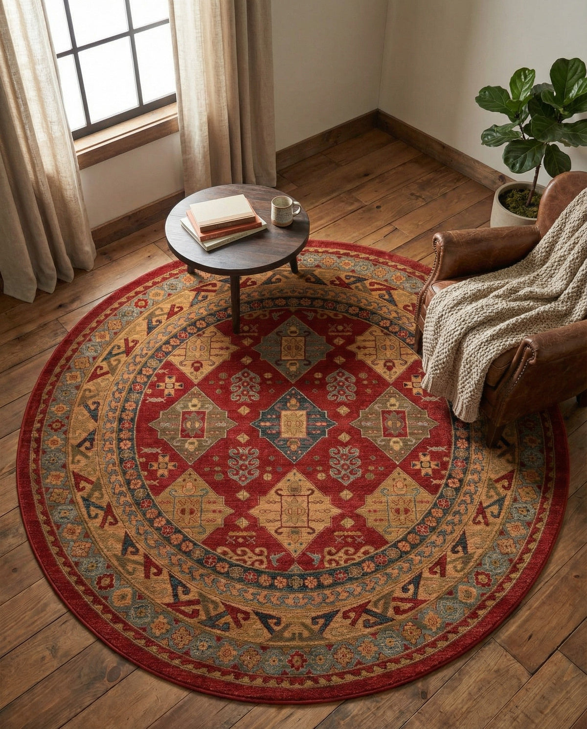 Persian Elegance Collection Area Rug -  Tabriz Round Red  lifestyle 35