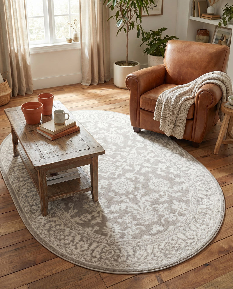 Savannah Elegance Collection Area Rug - Augusta (Light Gray) Oval Light Gray  lifestyle 51