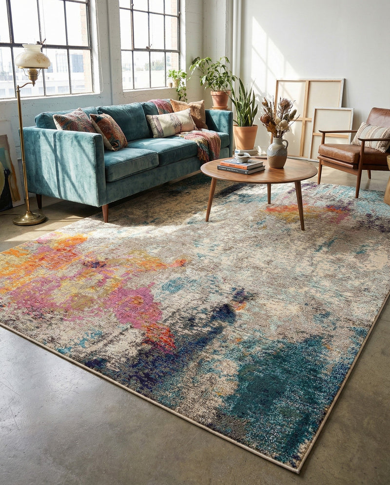 Chromatic Oasis Collection Area Rug -  Azure Rectangle Beige  lifestyle 24
