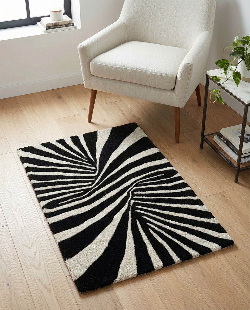 Cyclone Wool Collection Area Rug -  Maelstrom Rectangle Black and White  lifestyle 9