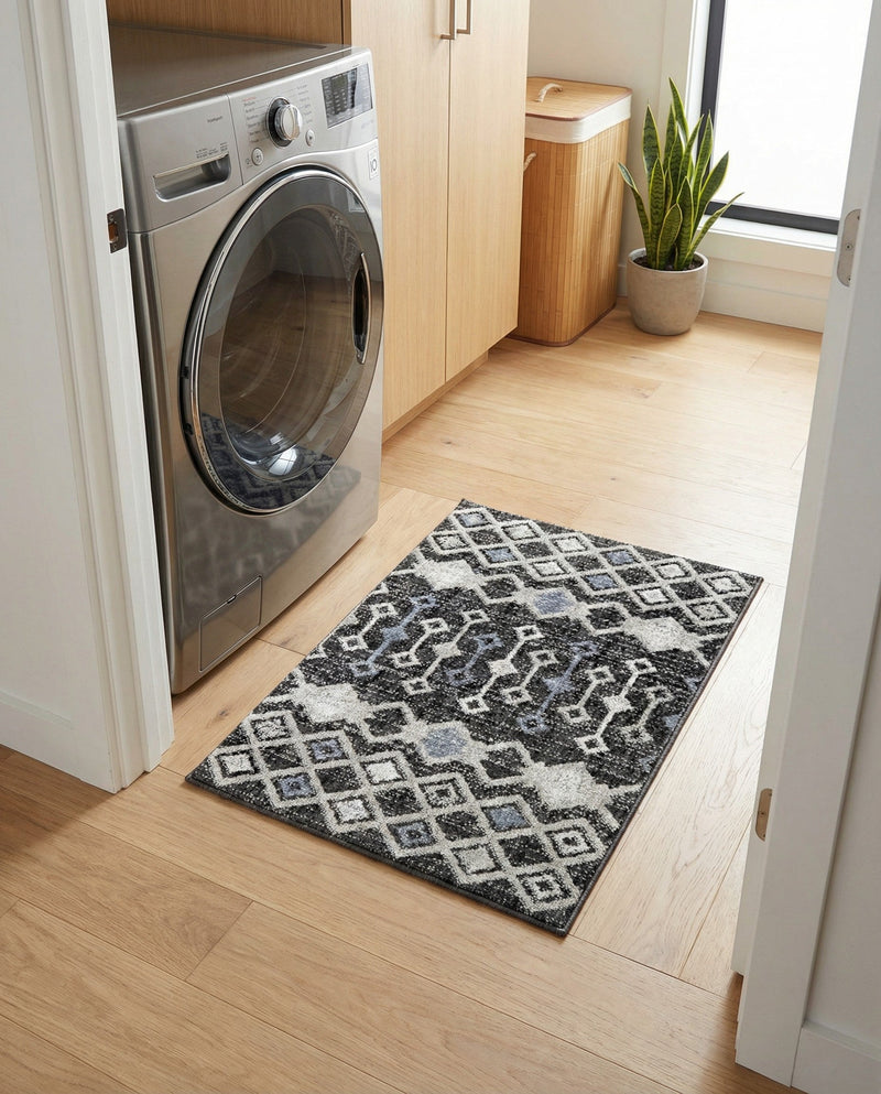 Geo Garden Lattice Collection Area Rug -  Andalusia Rectangle Charcoal Gray  lifestyle 22
