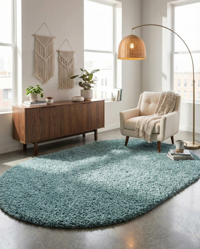 Plush Oasis Collection Area Rug - Serenity (Light Slate Blue) Oval Light Slate Blue  lifestyle 82
