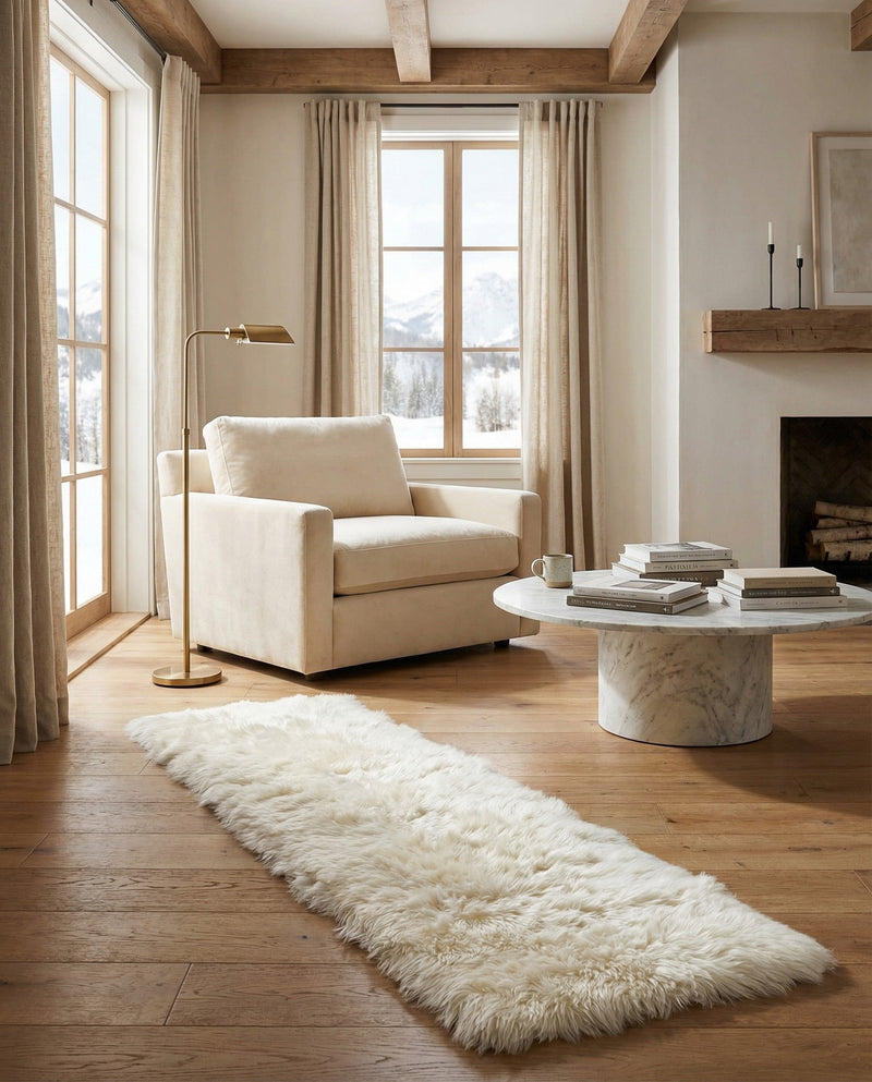 Lambskin Haven Collection Area Rug - Fleeceville Runner White  lifestyle 21