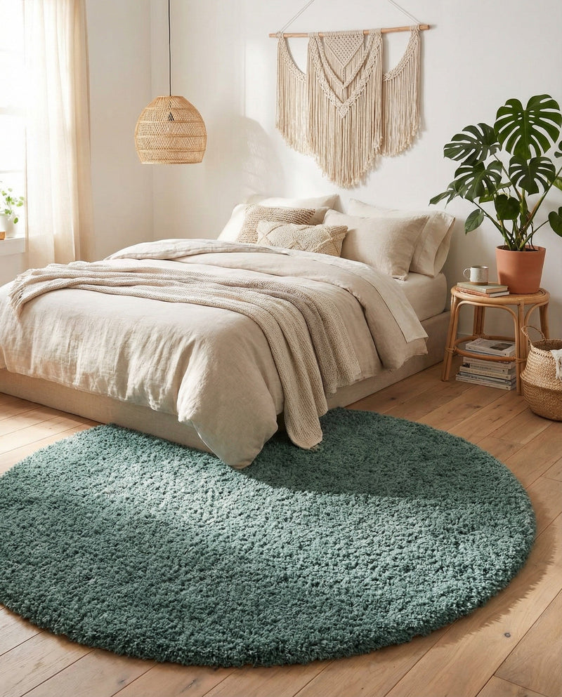 Eternal Plush Oasis Collection Area Rug -  Tranquility (Forest Green) Round Forest Green  lifestyle 67