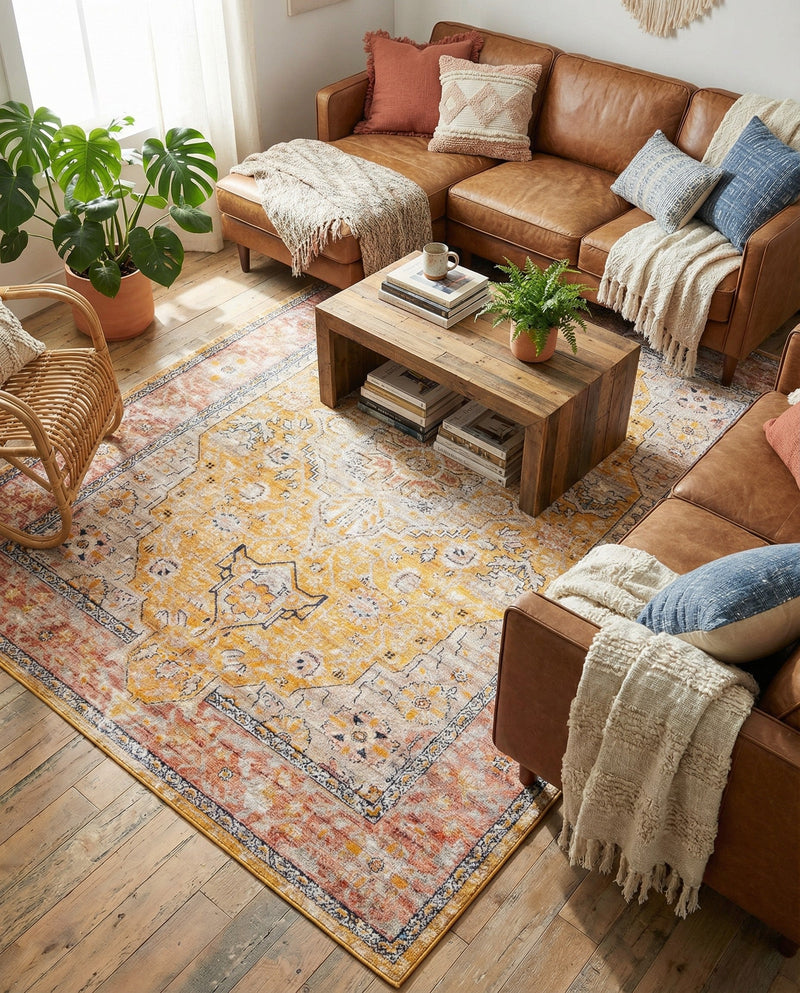Seville Stripes Collection Area Rug - Cadiz (Yellow) Rectangle Yellow  lifestyle 27