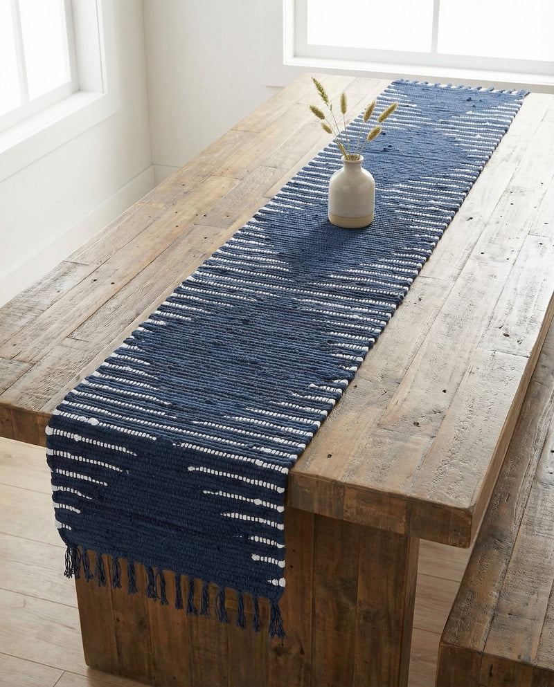 Thar Cotton Collection Area Rug - Jaisalmer (Navy Blue) Table Runner Navy Blue  lifestyle 70