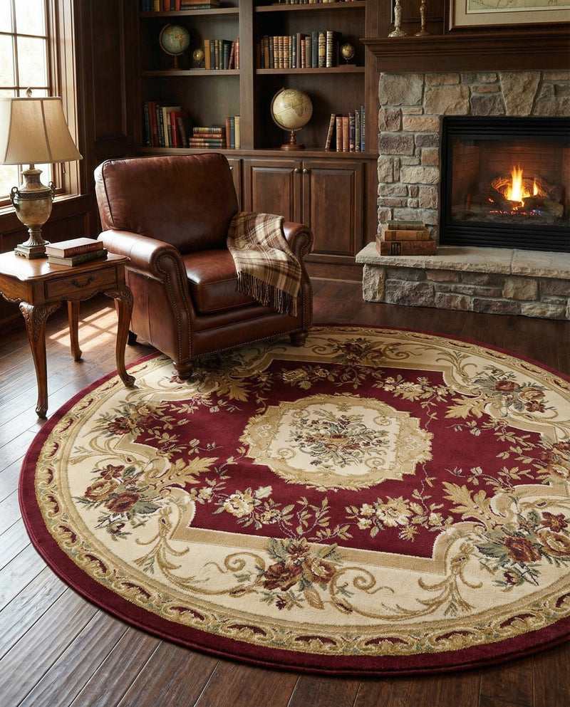 Versailles Elegance Collection Area Rug -  Louveciennes (Red) Round Red  lifestyle 36