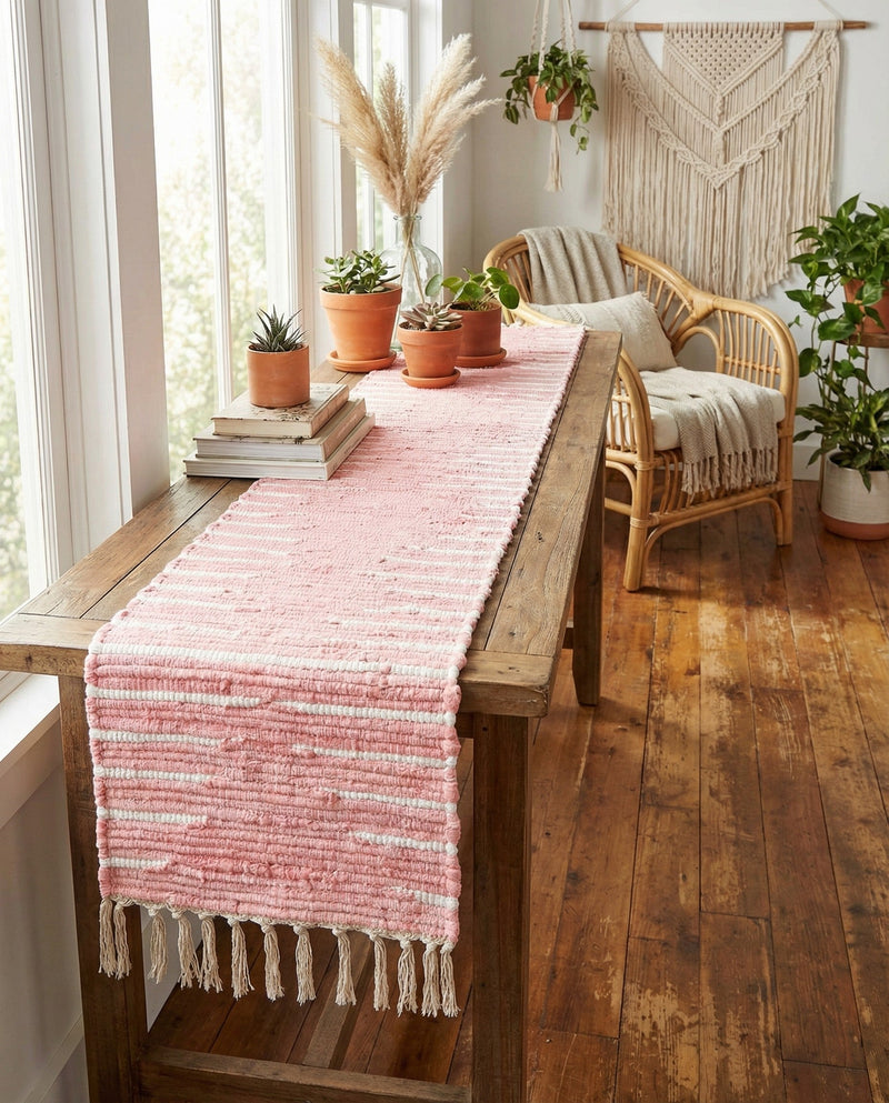 Thar Cotton Collection Area Rug - Jaisalmer (Rose) Table Runner Rose  lifestyle 59