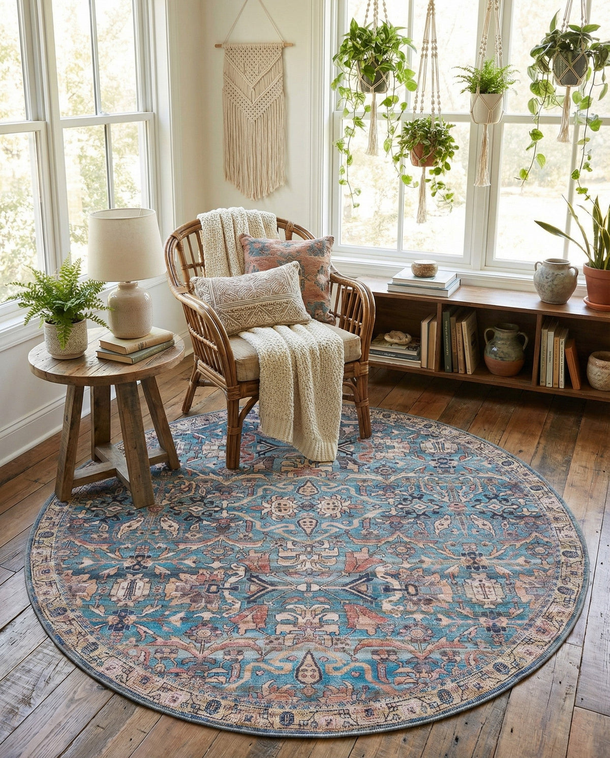Vintage Memories Collection Area Rug -  Memories Round Blue  lifestyle 133
