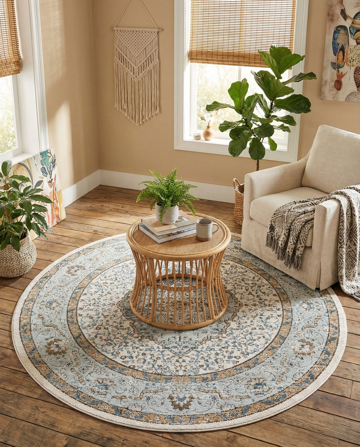 Mykonos Manor Collection Area Rug - Delos Round Blue  lifestyle 201