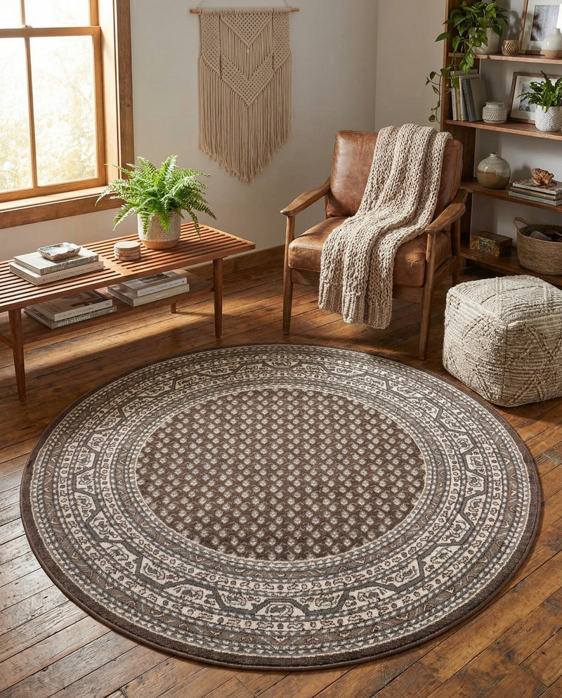 Soho Elegance Collection Area Rug -  Mercer (Brown) Round Brown  lifestyle 33