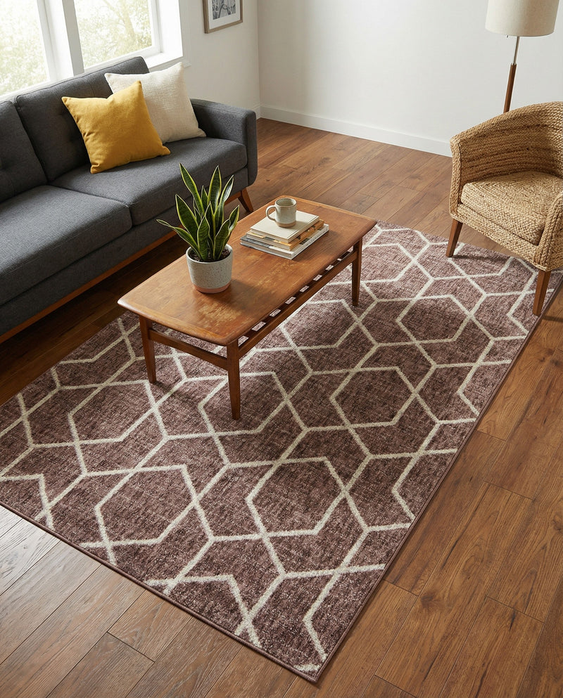 Geo Garden Lattice Collection Area Rug - Savannah Rectangle Dusty Rose  lifestyle 44