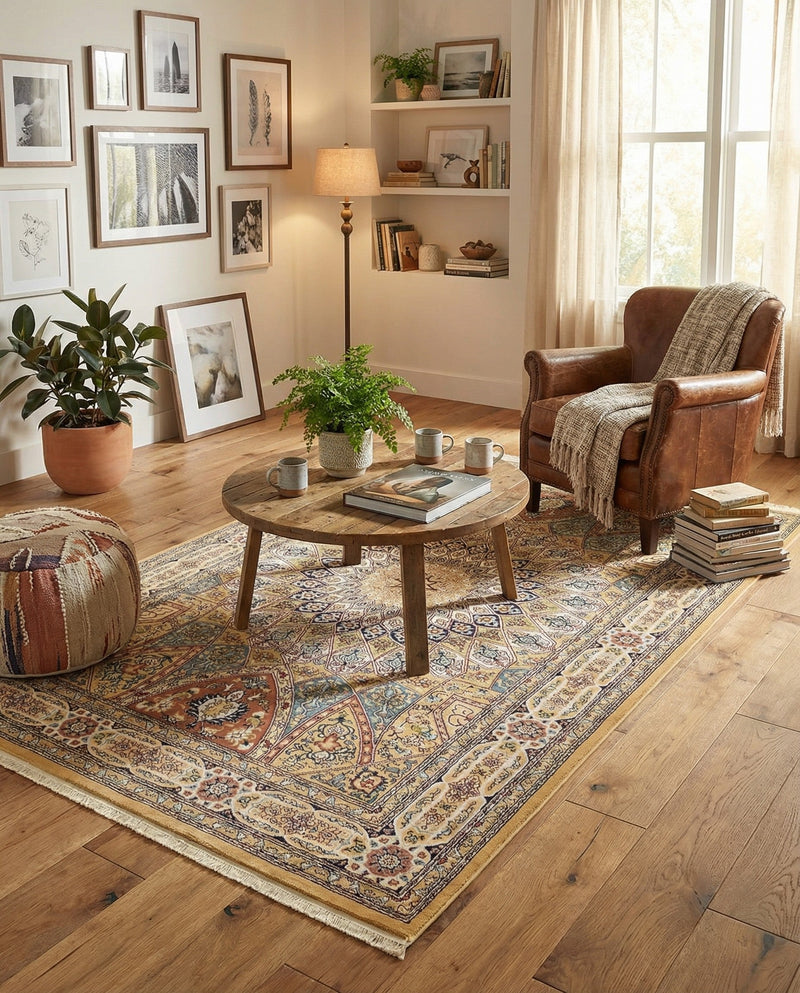 Persian Elegance Collection Area Rug -  Hamedan (Beige) Rectangle Beige  lifestyle 6