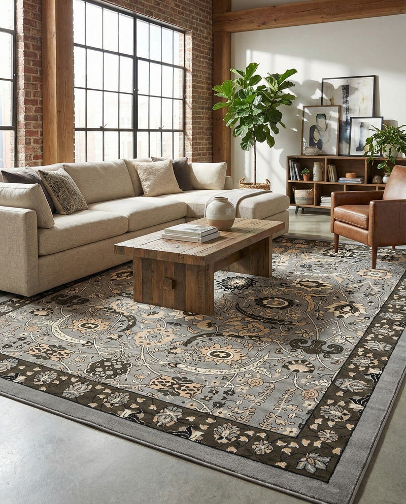 Tabriz Tapestry Collection Area Rug - Sahand (Dark Gray) Rectangle Dark Gray  lifestyle 13