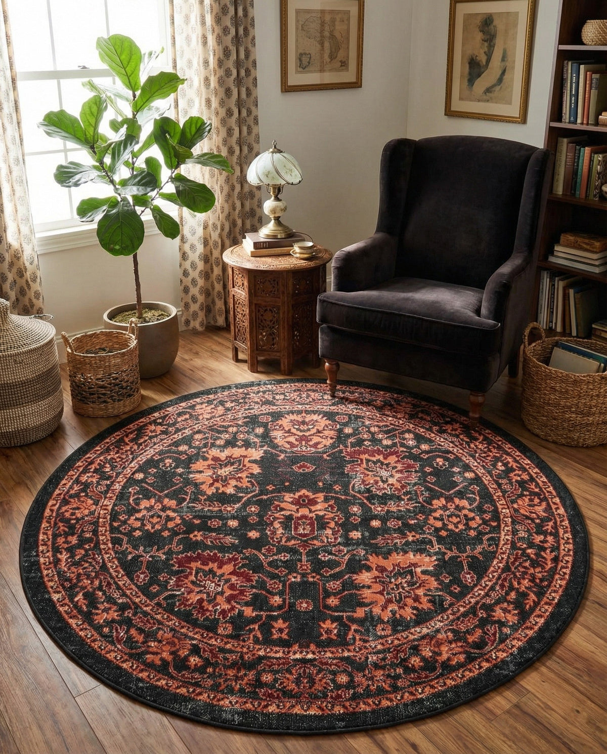 Geneva Terrace Collection Area Rug -  Lausanne Round Black  lifestyle 182