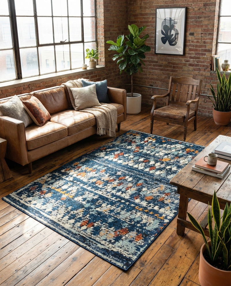 Tangier Treasures Collection Area Rug -  Marrakech Rectangle Navy Blue  lifestyle 9