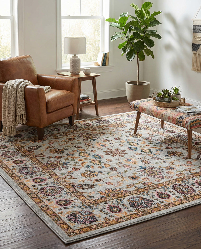 Casablanca Tapestry Collection Area Rug -  Marrakech (Cloud Gray) Square Cloud Gray  lifestyle 44