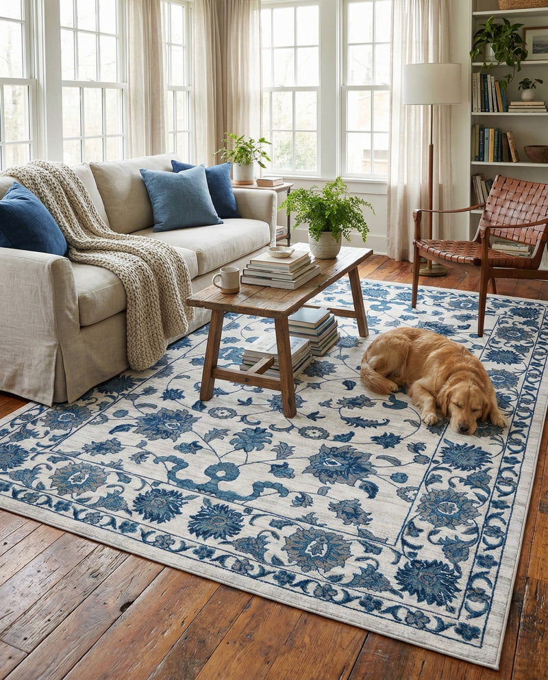Charleston Elegance Collection Area Rug -  Seaport (White Blue) Rectangle White Blue  lifestyle 19