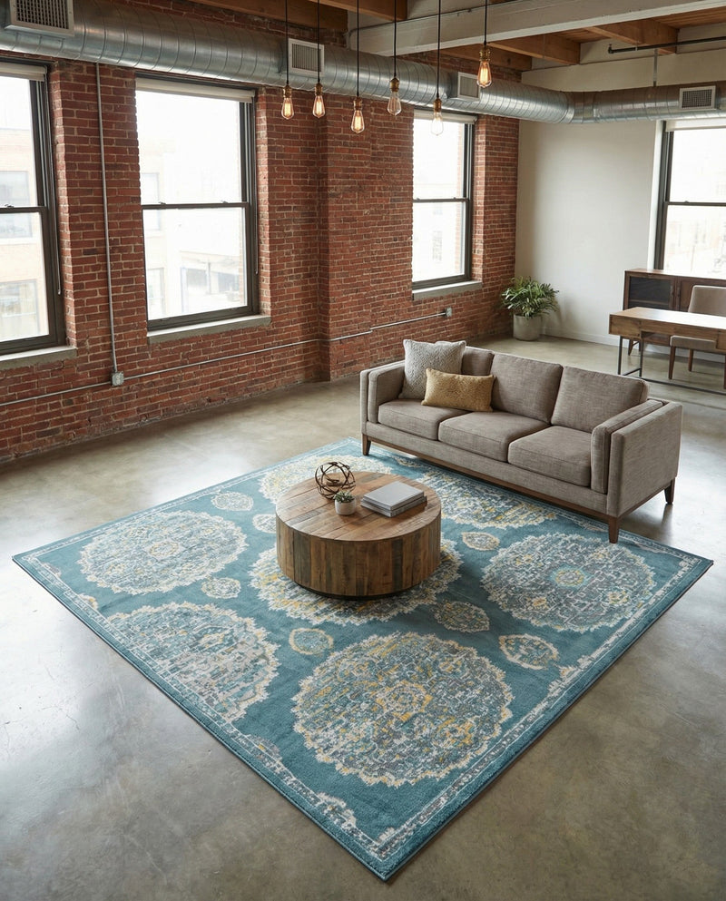 Arcadia Rugs Collection Area Rug -  Atlantis (Gray and Blue) Square Gray and Blue  lifestyle 57