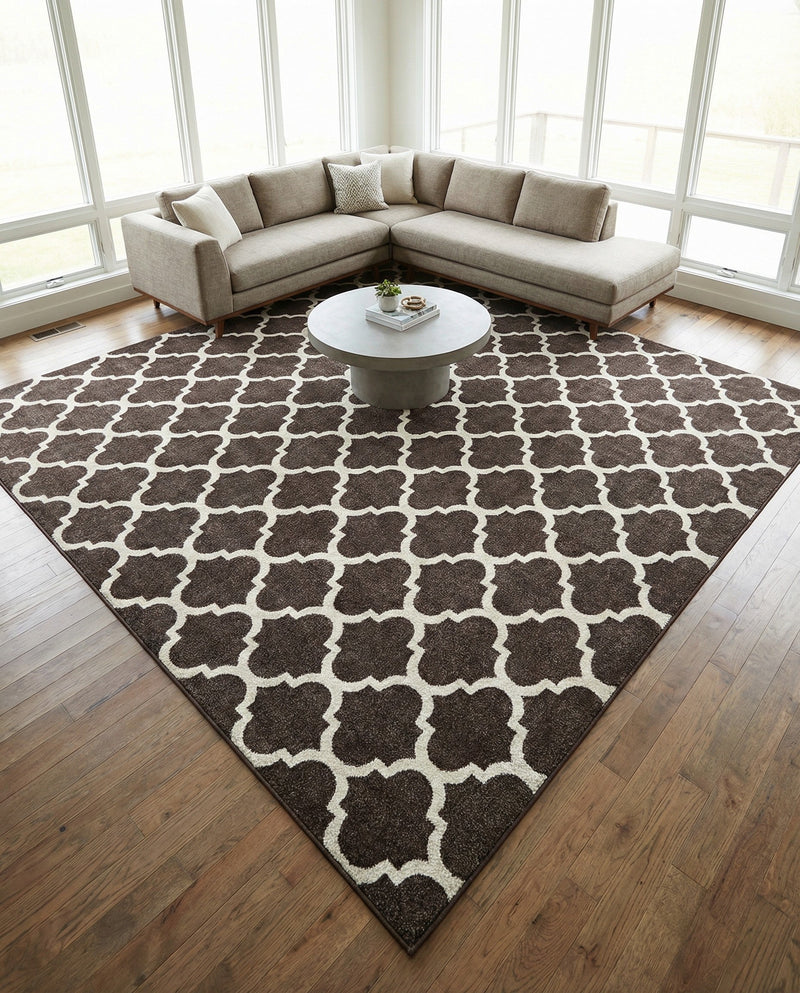 Lattice Gardens Collection Area Rug -  Bloomfield (Chocolate Brown) Square Chocolate Brown  lifestyle 44