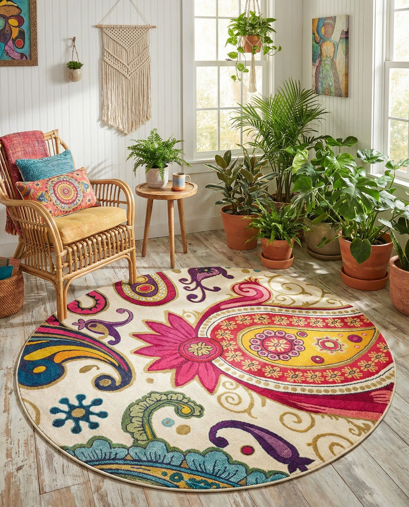 Marrakesh Elegance Collection Area Rug -  Beni Round Cream  lifestyle 54