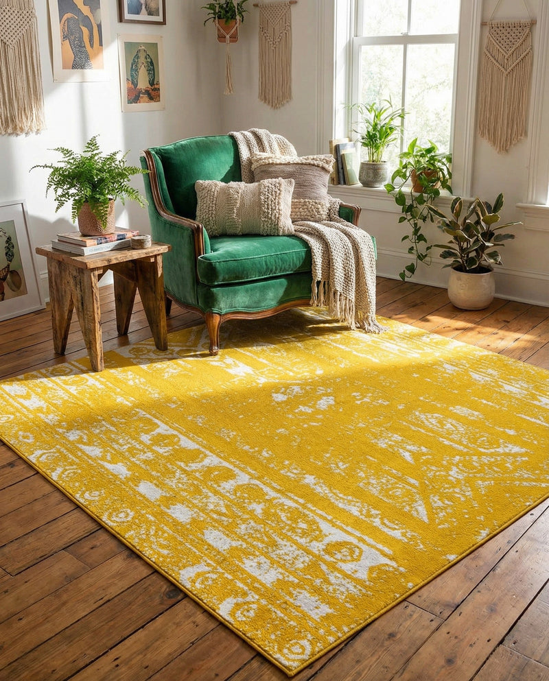 Brighton Stripes Collection Area Rug - Sussex (Yellow) Square Yellow  lifestyle 57