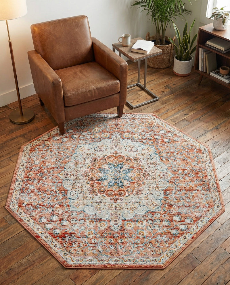 Coastal Haven Collection Area Rug - Seabreeze (Red) Octagon Red  lifestyle 65