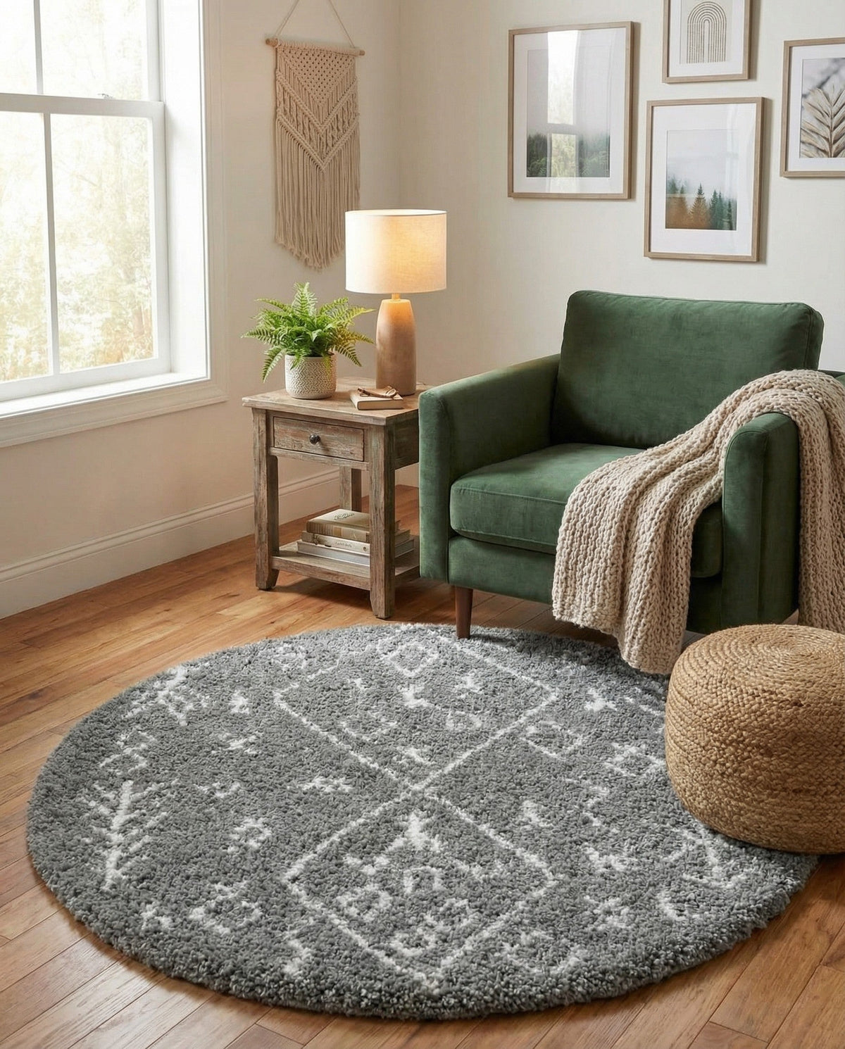 Casablanca Comfort Collection Area Rug - Sahara Round Gray  lifestyle 118