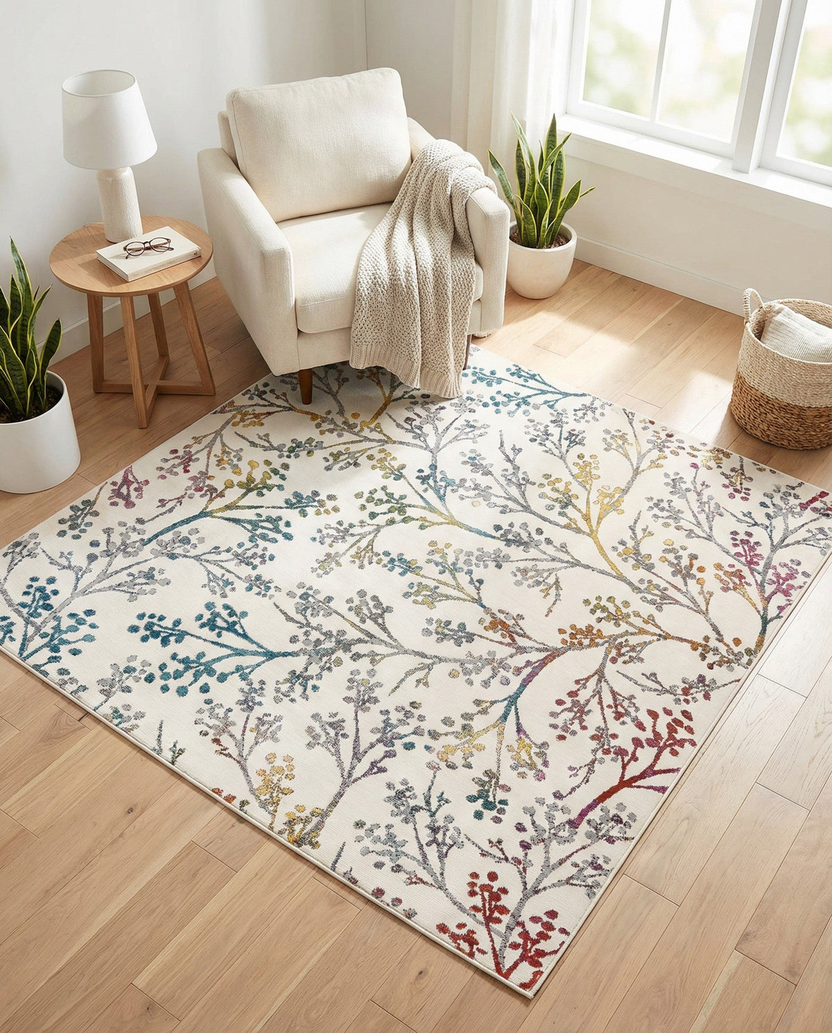 Meadow Breeze Collection Area Rug -  Sunbeam Square Ivory  lifestyle 160
