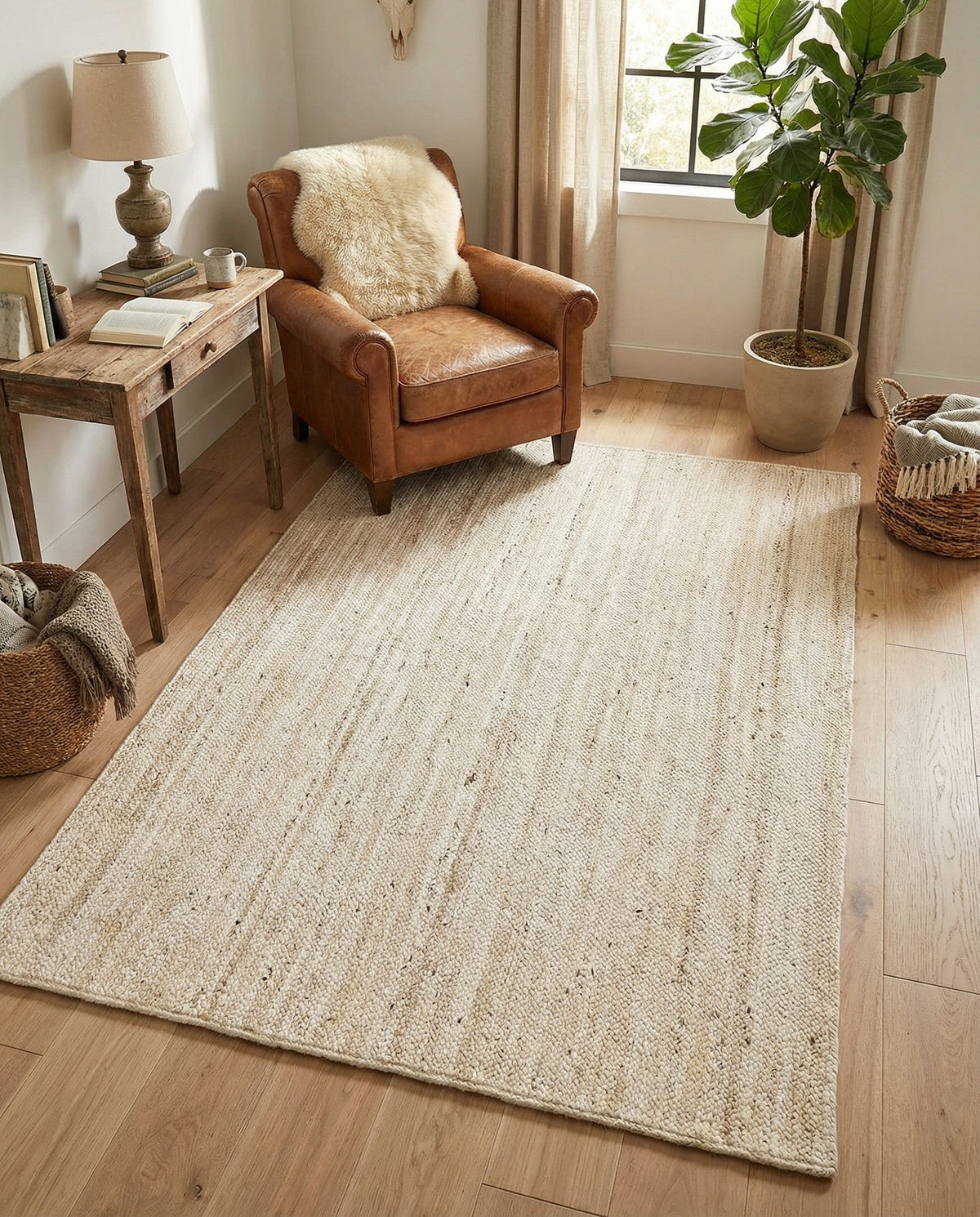 Woven Seaside Jute Collection Area Rug - Savannah (White) Rectangle White  lifestyle 12